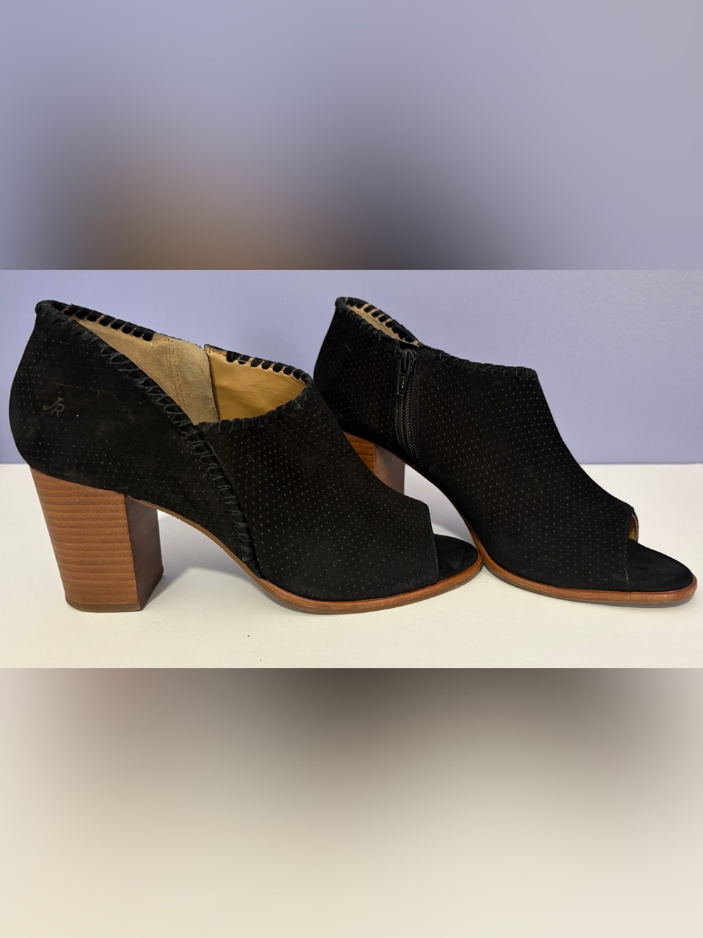 Jack Rogers Black Suede Perforated Peep Toe Ankle Booties Size 9